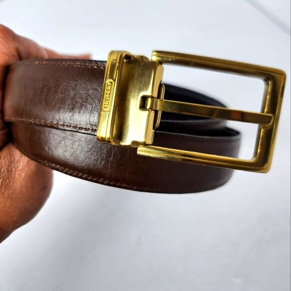 Coach Reversible Black Brown Gold Buckle Mens Made In Italy - Picture 2 of 4